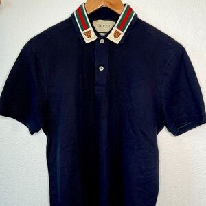 COPY - GUCCI designer men’s tiger collar navy blue polo shirt